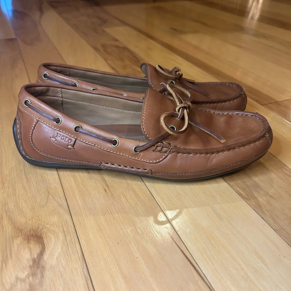 Polo Ralph Lauren Quiet Luxury Brown Leather Driving Loafers 9.5 Old Money